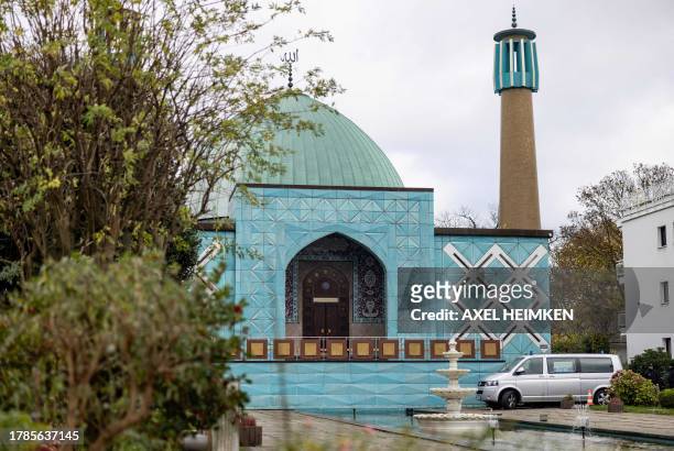 The "Blue Mosque", housing the Islamic Centre of Hamburg, is pictured during Police raids accross Germany over suspected links to the Iran-backed...