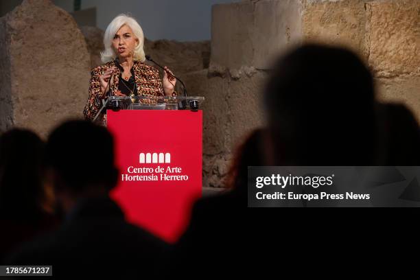 The promoter and patron of the exhibition, Hortensia Herrero, speaks during the inauguration of the Centro de Arte Hortensia Herrero , located inside...