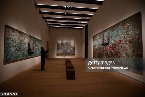 Man observes the works at the Hortensia Herrero Art Center , located inside the former Valeriola Palace, on November 10 in Madrid, Spain. This...