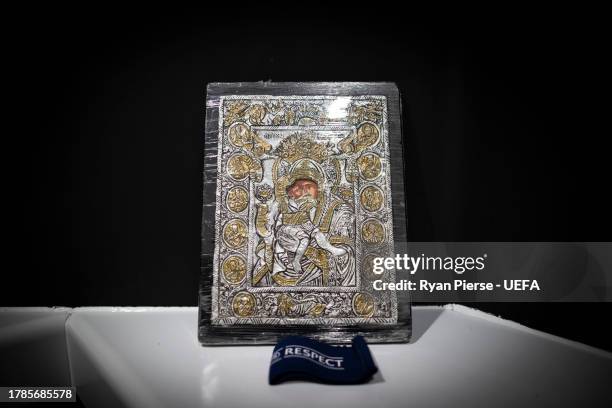 The Captains armband of Kostas Fortounis of Olympiacos is seen in the change rooms during the UEFA Europa League Group A match between West Ham...