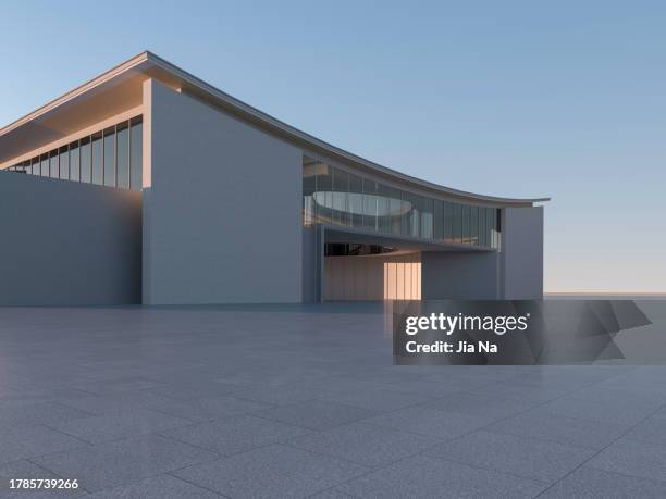 frente cuadrado vacío de arquitectura moderna - suelo de cemento fotografías e imágenes de stock