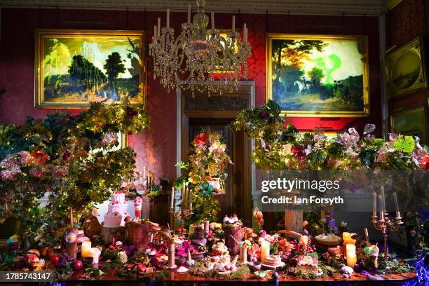 Final preparations are made during a media preview before the opening of the Neverland Christmas themed decorations at Castle Howard on November 10,...