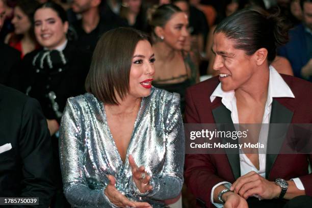 Eva Longoria and Cristo Hernández speak during the ceremony 2023 Women of the Year, of Glamour Magazine at Hotel St. Regis on November 9, 2023 in...