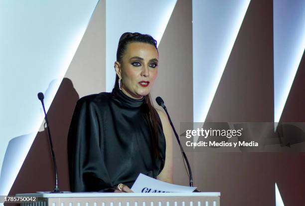 Farah Slim speaks during the ceremony 2023 Women of the Year, of Glamour Magazine at Hotel St. Regis on November 9, 2023 in Mexico City, Mexico.
