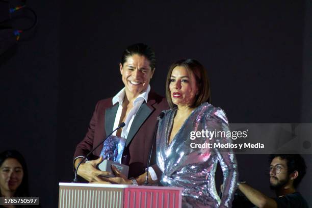 Cristo Hernández and Eva Longoria speak during the ceremony 2023 Women of the Year, of Glamour Magazine at Hotel St. Regis on November 9, 2023 in...