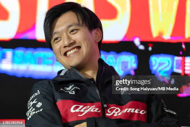 Zhou Guanyu of China and Alfa Romeo F1 Team Stake during previews ahead of the F1 Grand Prix of Las Vegas at on November 14, 2023 in Las Vegas,...