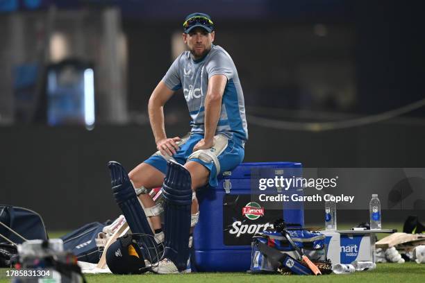 Dawid Malan of England waits to bat during a nets session at Eden Gardens on November 10, 2023 in Kolkata, India.