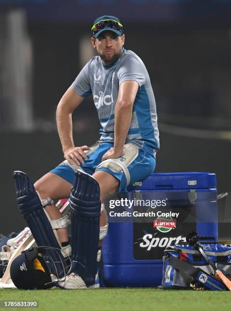 Dawid Malan of England waits to bat during a nets session at Eden Gardens on November 10, 2023 in Kolkata, India.