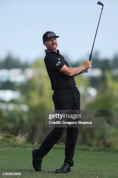 Jimmy Walker of the United States hits a tee shot on the tenth hole during the second round of the Butterfield Bermuda Championship at Port Royal...