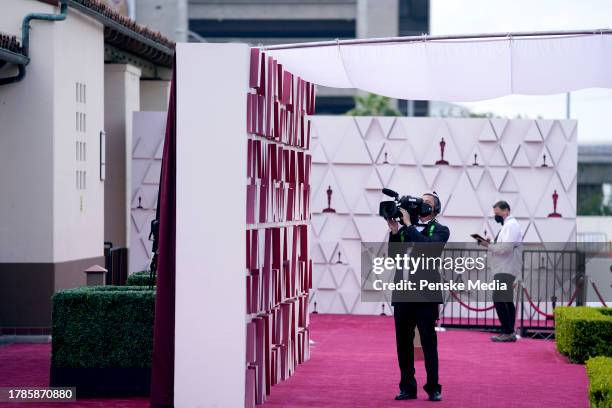 View of the red carpet appears before the start of the Oscars on Sunday, April 25 at Union Station in Los Angeles.