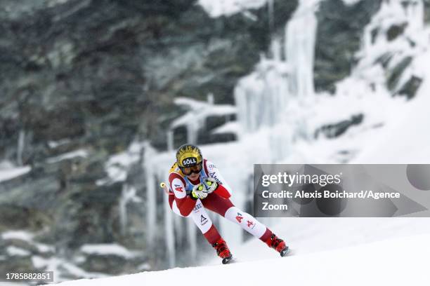 Christina Ager of Team Austria in action during the Audi FIS Alpine Ski World Cup Women's Downhill Training on November 16, 2023 in Zermatt,...