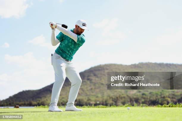 Matthieu Pavon of France tees off on the 17th hole during Day Two of the Nedbank Golf Challenge at Gary Player CC on November 10, 2023 in Sun City,...