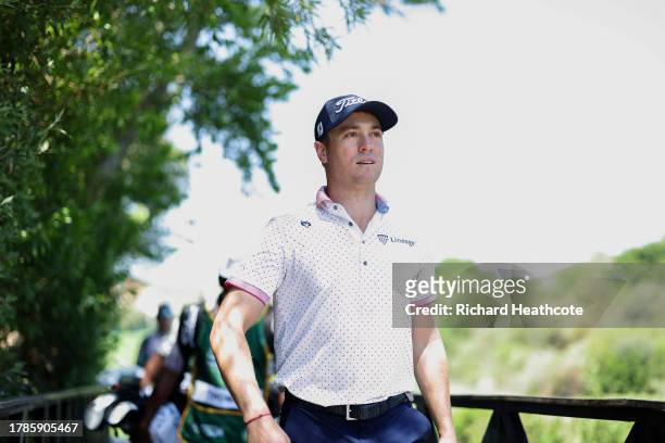Justin Thomas of the USA walks down the 11th hole during Day Two of the Nedbank Golf Challenge at Gary Player CC on November 10, 2023 in Sun City,...
