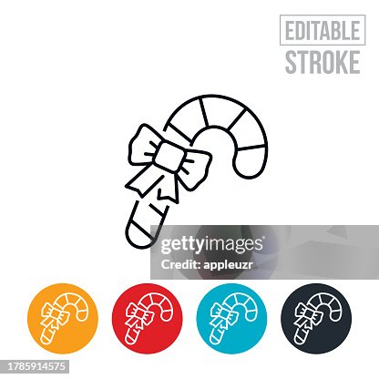 Candy Cane With Bow Thin Line Icon - Editable Stroke Candy Cane With Bow Thin Line Icon - Editable Stroke