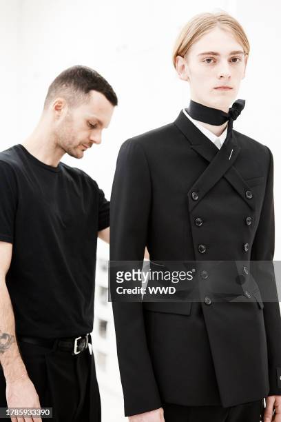 Kris Van Assche and one of his looks for Dior Homme, photographed January 16, 2018