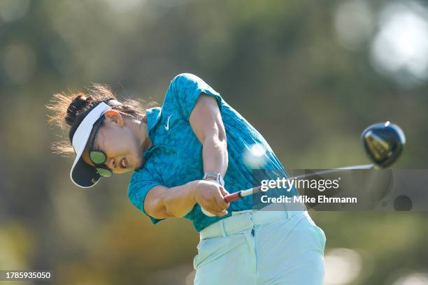 Lucy Li of the United States plays her shot from the 11th tee during the second round of The ANNIKA driven by Gainbridge at Pelican at Pelican Golf...