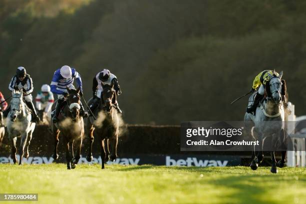 Freddie Gingell riding Elixir De Nutz clear the last to win The Betway Haldon Gold Cup Handicap Chase at Exeter Racecourse on November 10, 2023 in...