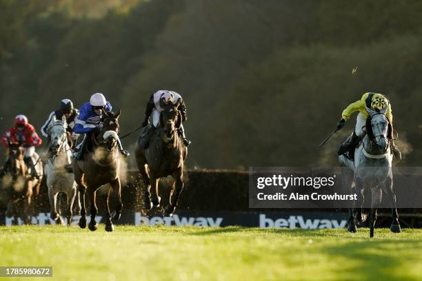 Freddie Gingell riding Elixir De Nutz clear the last to win The Betway Haldon Gold Cup Handicap Chase at Exeter Racecourse on November 10, 2023 in...