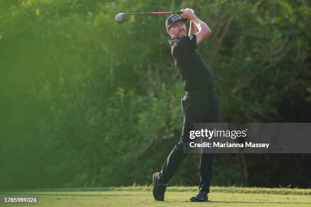 Jimmy Walker of the United States hits a tee shot on the fourth hole during the second round of the Butterfield Bermuda Championship at Port Royal...