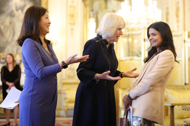 GBR: Queen Camilla Hosts A reception For Winners Of The Queen's Commonwealth Essay Competition 2023