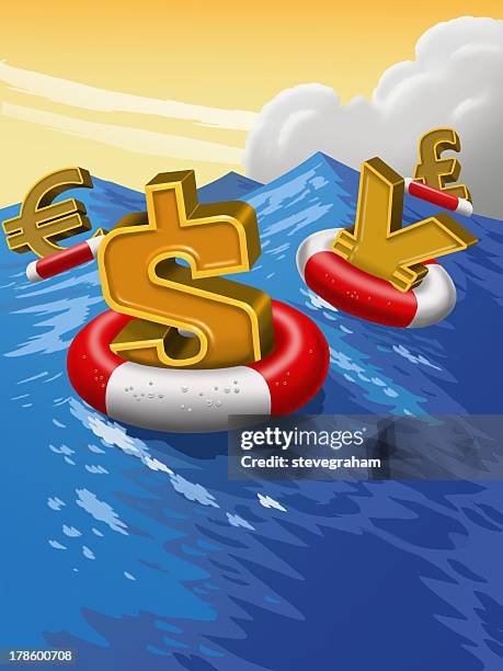 floating the currency - storm clouds parting stock illustrations