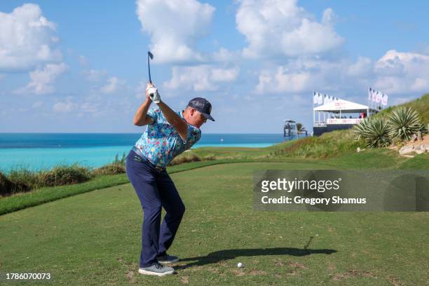 Points of the United States hits a tee shot on the 16th hole during the second round of the Butterfield Bermuda Championship at Port Royal Golf...