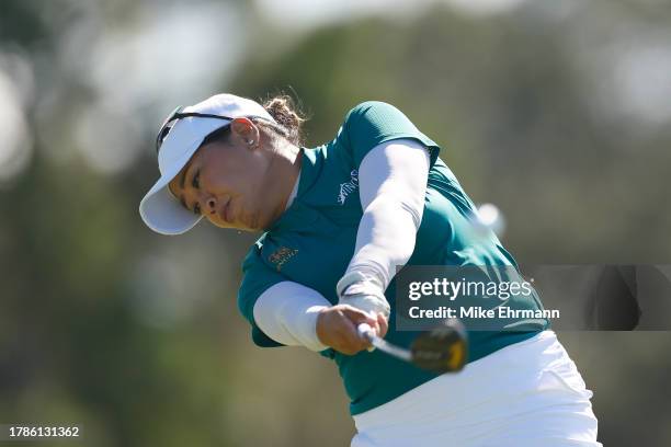 Jasmine Suwannapura of Thailand plays her shot from the 11th tee during the second round of The ANNIKA driven by Gainbridge at Pelican at Pelican...