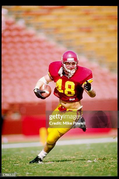 Matt Gee of the USC Trojans runs down the field during a game against the Ohio State Buckeyes at the Los Angeles Memorial Coliseum in Los Angeles,...