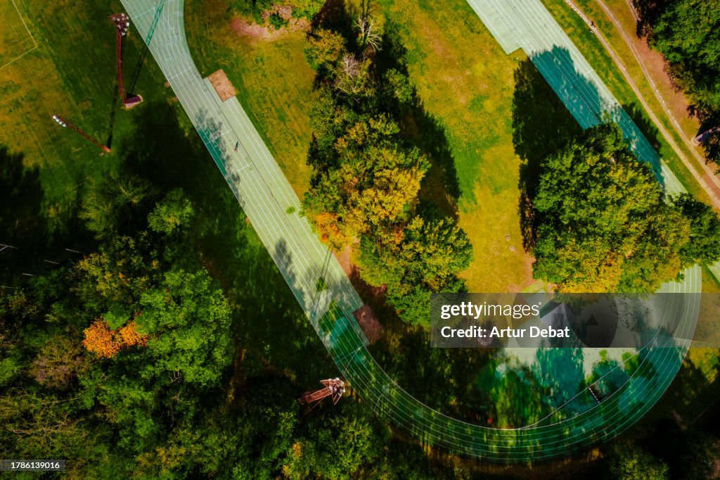 Natural Less Track Aerial View Of A Sustainable Running Track In The Middle Of The Nature ...
