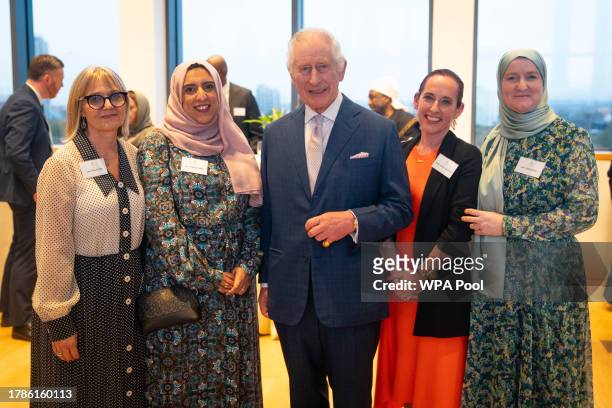 King Charles III alongside faith leaders at a reception of faith leaders during a visit to the new Lambeth Palace Library to mark Inter Faith Week,...
