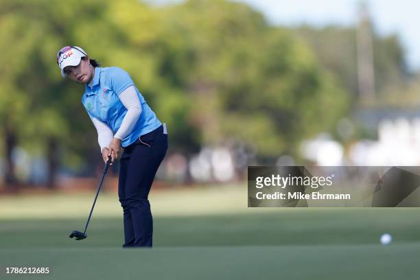 Moriya Jutanugarn of Thailand putts on the tenth green during the second round of The ANNIKA driven by Gainbridge at Pelican at Pelican Golf Club on...