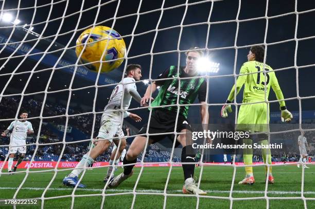Kristian Thorstvedt of US Sassuolo scores the team's first goal during the Serie A TIM match between US Sassuolo and US Salernitana at Mapei Stadium...