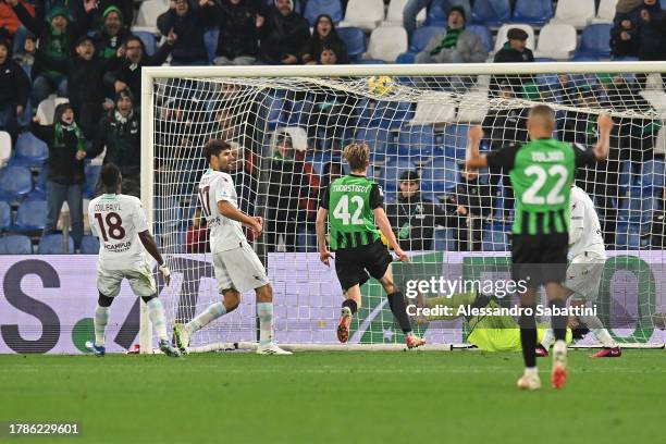 Kristian Thorstvedt of US Sassuolo scores the team's second goal during the Serie A TIM match between US Sassuolo and US Salernitana at Mapei Stadium...
