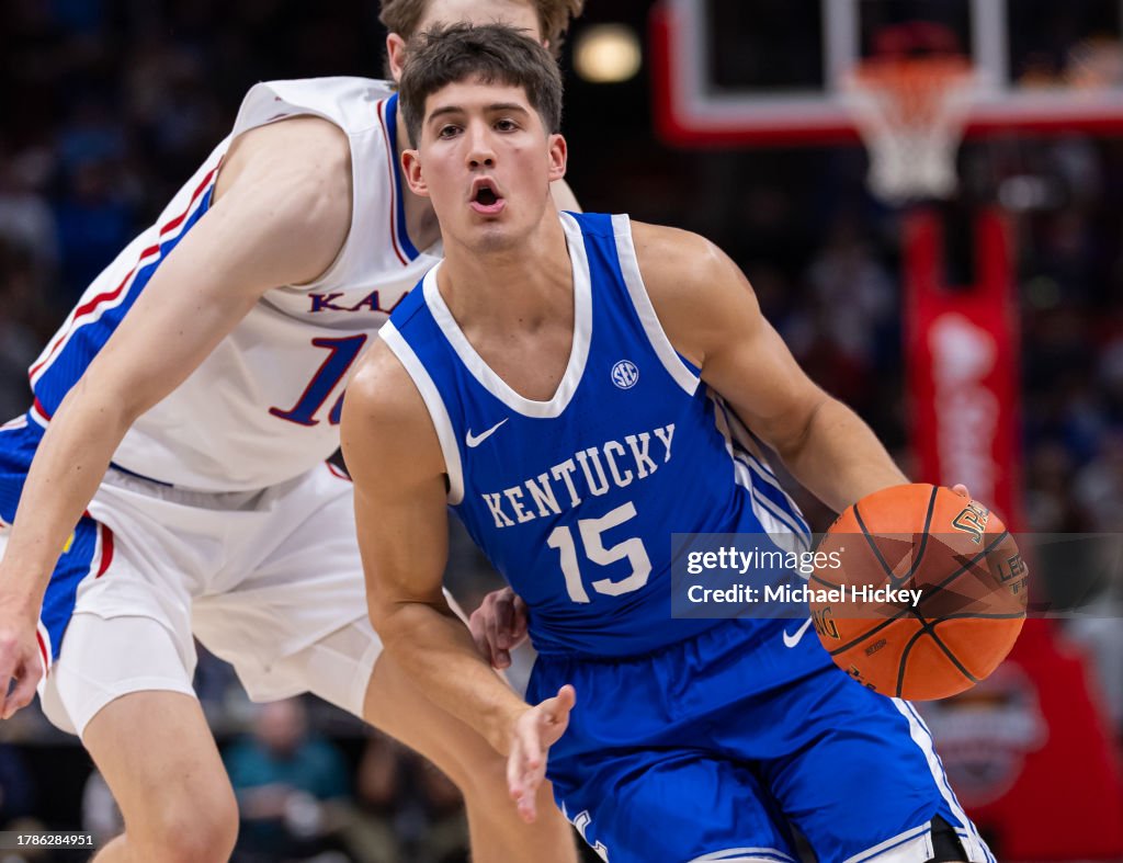 Kc Reed Reed Sheppard of the Kentucky Wildcats dribbles during the game... News ...