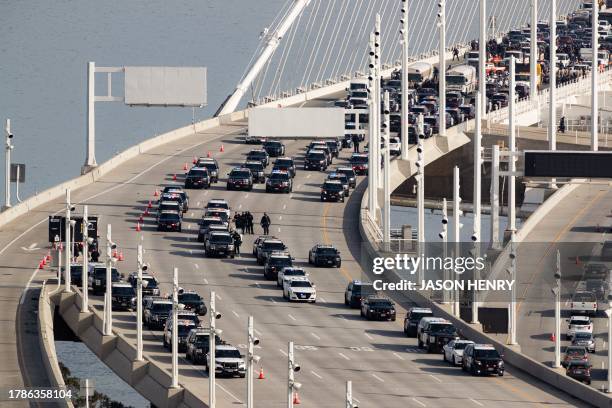 Police respond to protestors who shut down westbound lanes on the eastern span of the Bay Bridge during the Asia-Pacific Econonmic Cooperation summit...