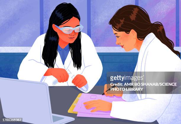 students working in lab, illustration - education stock illustrations