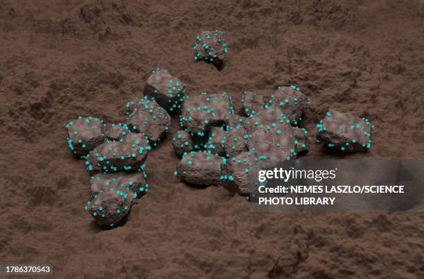 carbon dioxide trapped in rocks, conceptual illustration - carbon capture stock illustrations