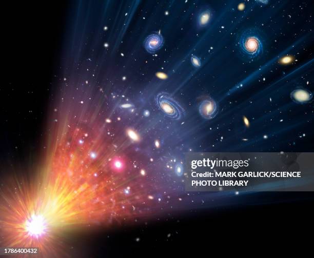 ilustraciones, imágenes clip art, dibujos animados e iconos de stock de big bang and expanding universe, illustration - big bang