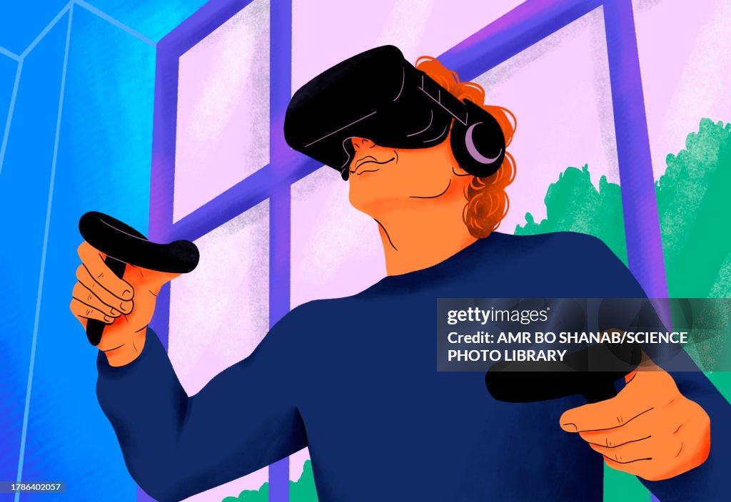 Man using VR headset, illustration