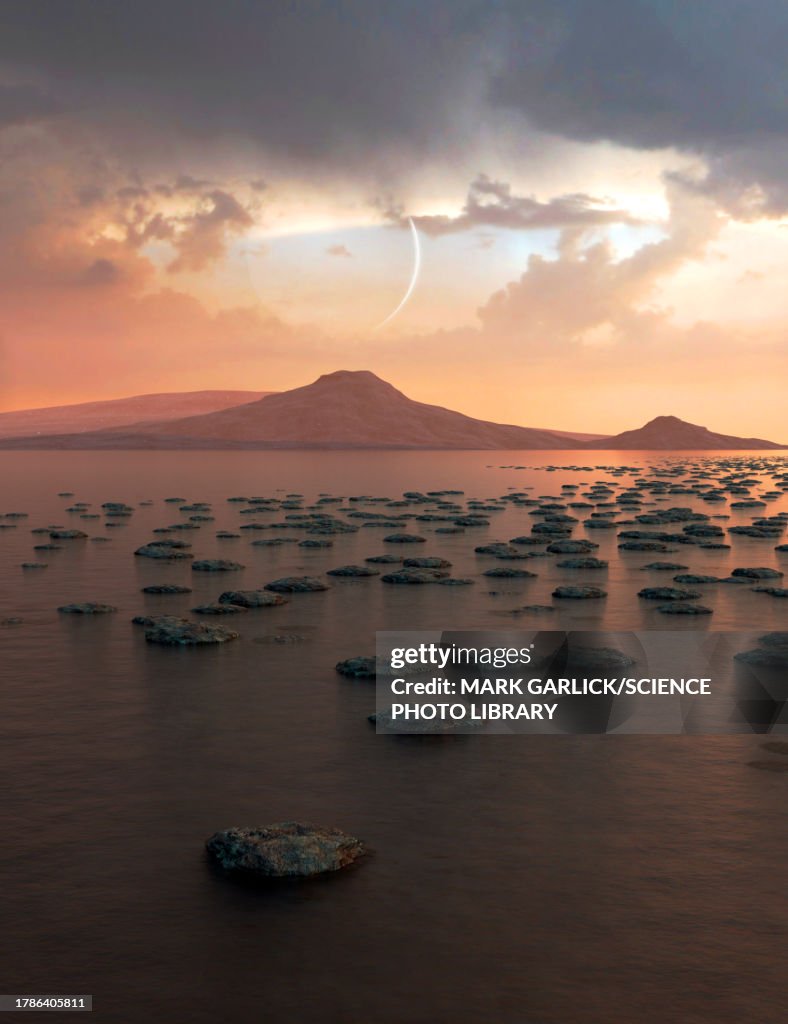 Stromatolites on early Earth, illustration