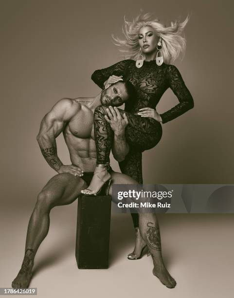 Media personality, model and artist Amber Rose is photographed with model Julián Arroyuelo for Photobook Magazine on October 17, 2023 in Los Angeles,...