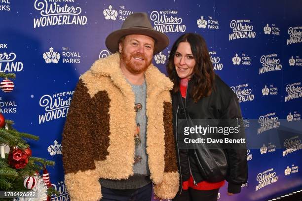 Leigh Francis aka Keith Lemon and Jill Carter attend the opening night of Winter Wonderland at Hyde Park on November 16, 2023 in London, England.