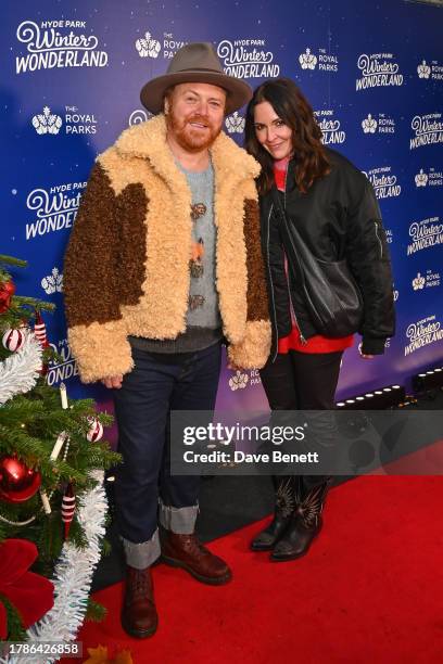 Leigh Francis aka Keith Lemon and Jill Carter attend the opening night of Winter Wonderland at Hyde Park on November 16, 2023 in London, England.