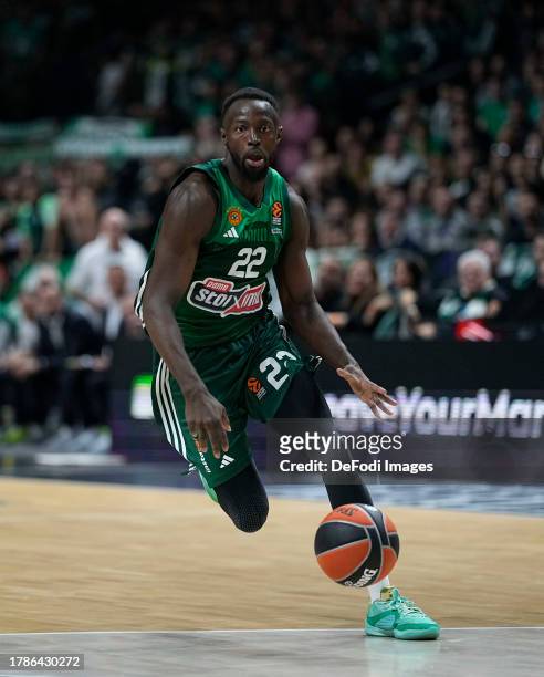 Jerian Grant controls the ball in action during the Turkish Airlines EuroLeague Regular Season Round 7 match between Alba Berlin and Panathinaikos...