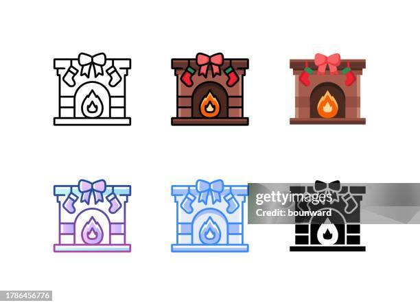 fireplace icon. 6 different styles. editable stroke. - smelting cartoon stock illustrations