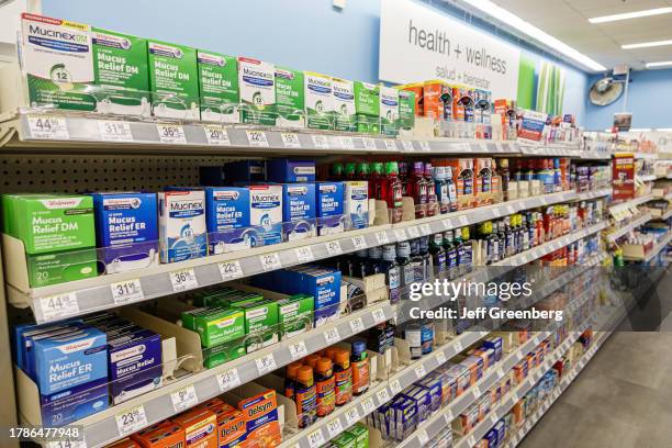 Miami Beach, Florida, Walgreens Pharmacy, OTC cold remedies medicine, Mucinex and store brand.