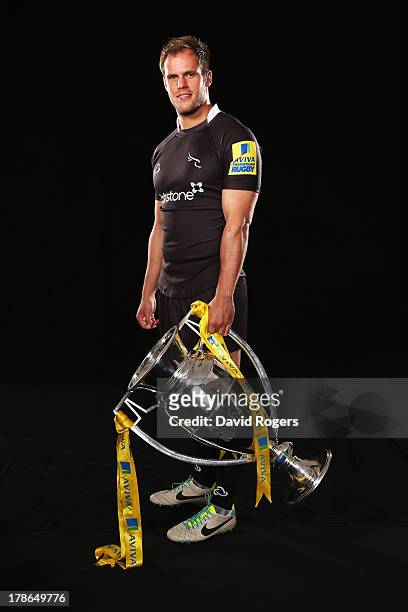 Will Welch the Newcastle Falcons captain poses for a photograph while attending the Aviva Premiership Season Launch 2013-2014 at Twickenham Stadium...