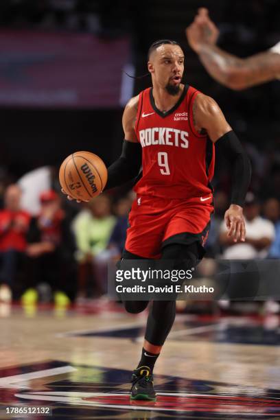 Houston Rockets Dillon Brooks in action, dribbles vs. New Orleans Pelicans during a preseason game at Legacy Arena. Birmingham, AL CREDIT: David...