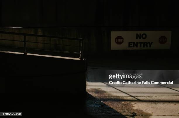 'no entry' sign in a multi-story carpark - forbidden symbol stock pictures, royalty-free photos & images