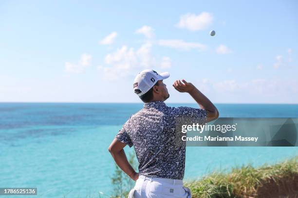 Fabian Gomez of Argentina waits to hit from the 16th tee during the second round of the Butterfield Bermuda Championship at Port Royal Golf Course on...